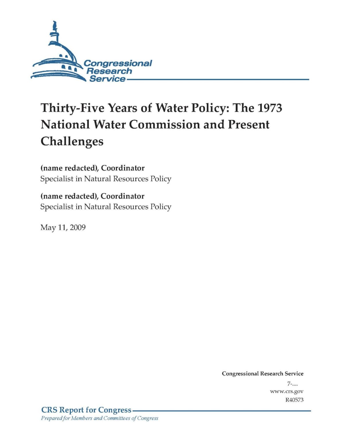 Thirty-Five Years of Water Policy: The 1973 National Water Commission and Present Challenges