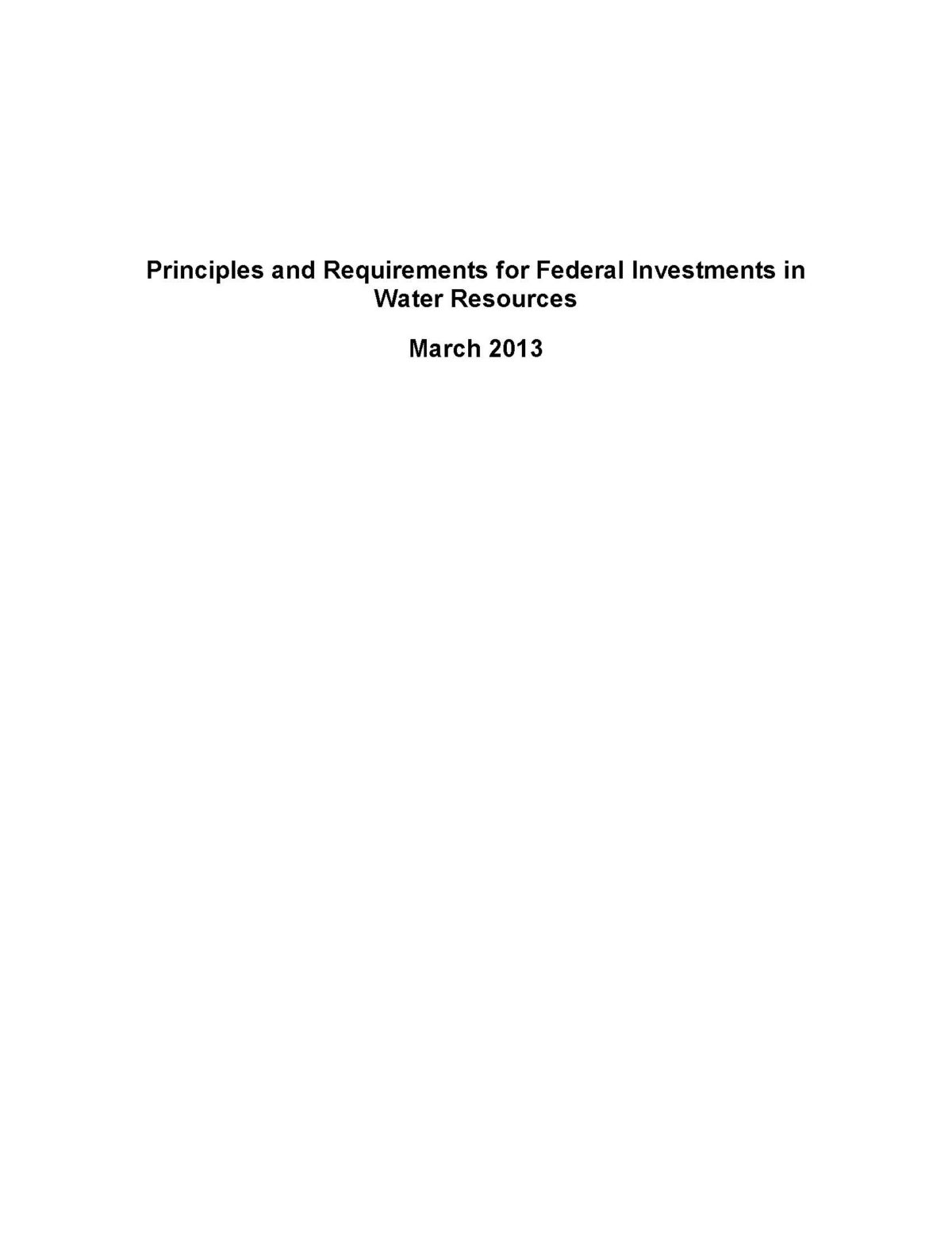 Principles and Requirements for Federal Investments in Water Resources
