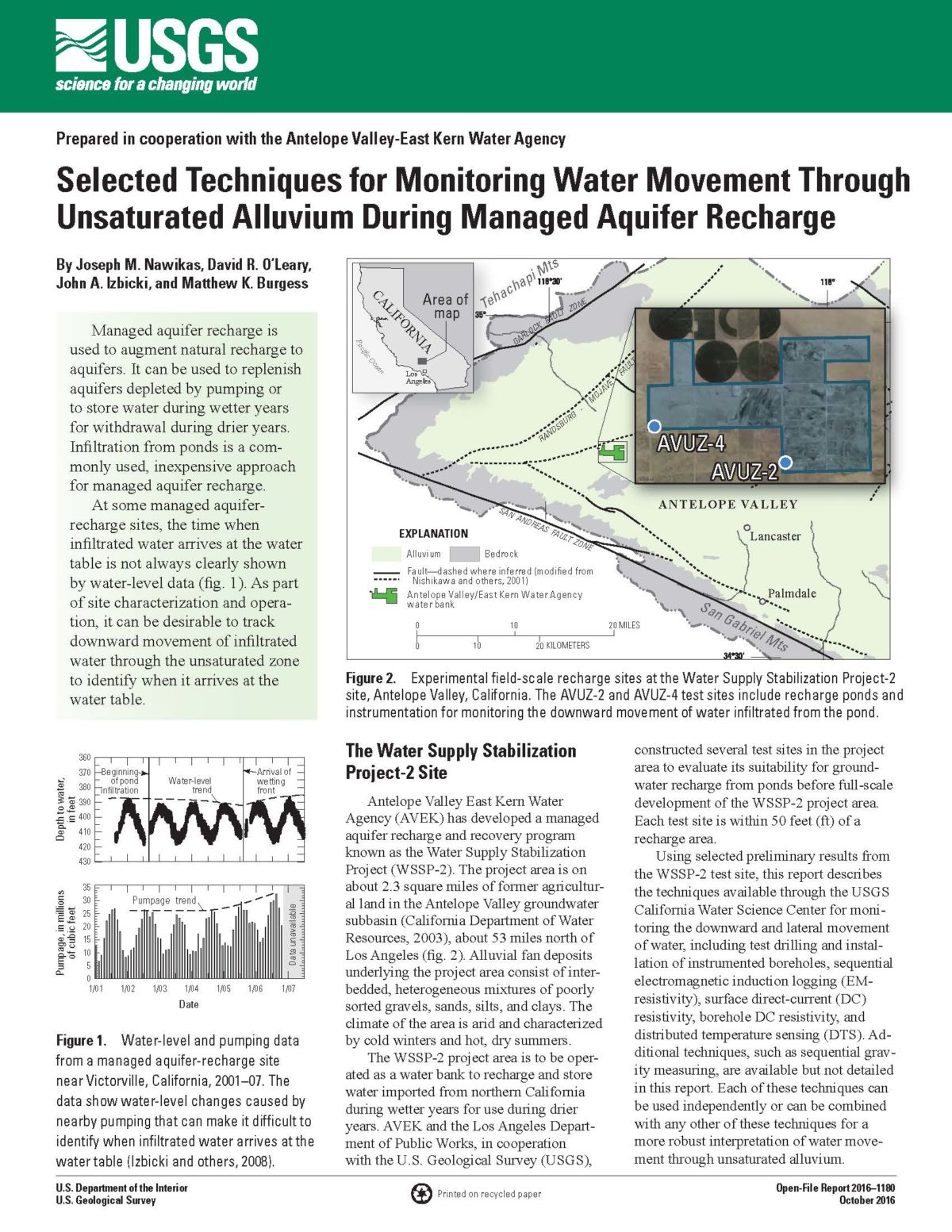 Selected Techniques for Monitoring Water Movement Through Unsaturated Alluvium During Managed Aquifer Recharge