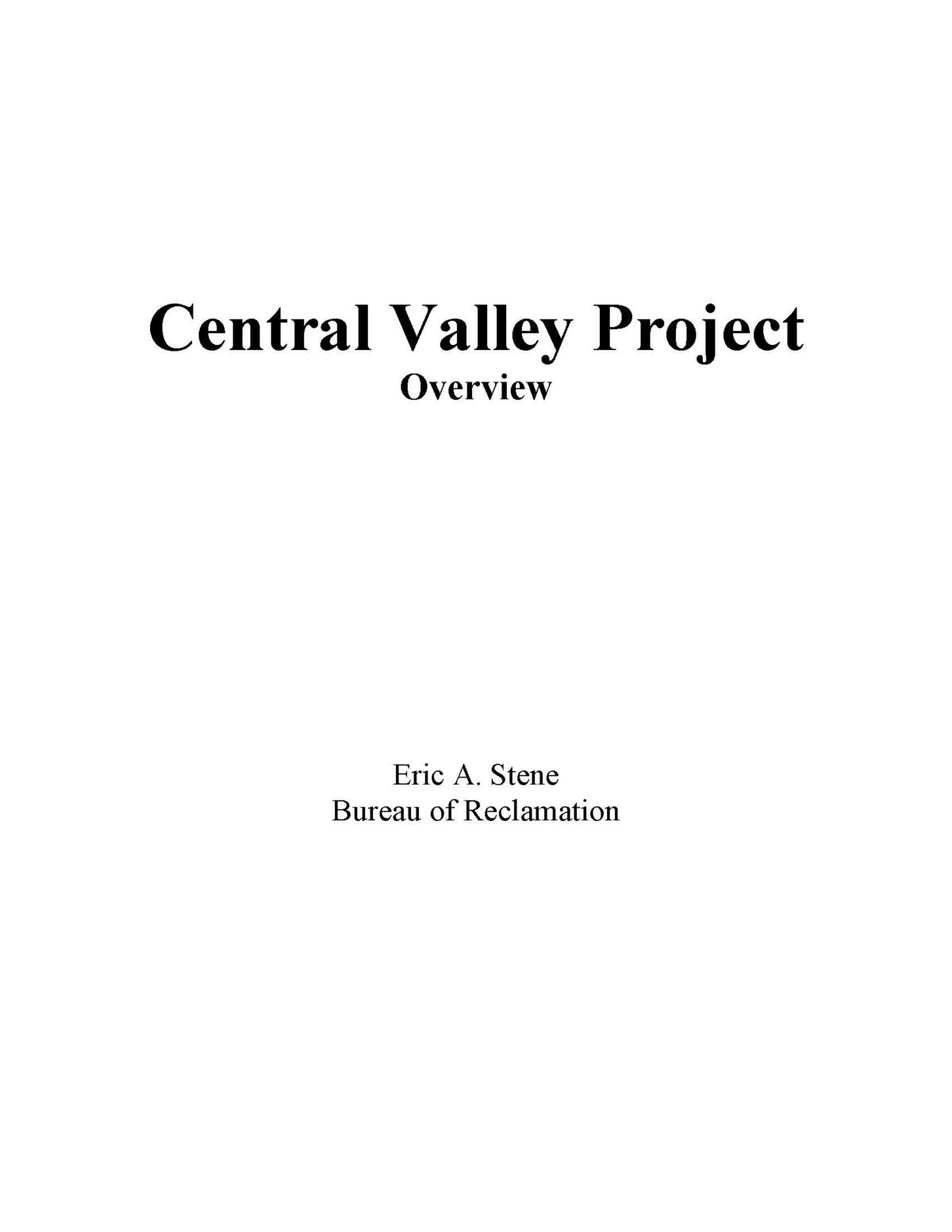 Central Valley Project Overview