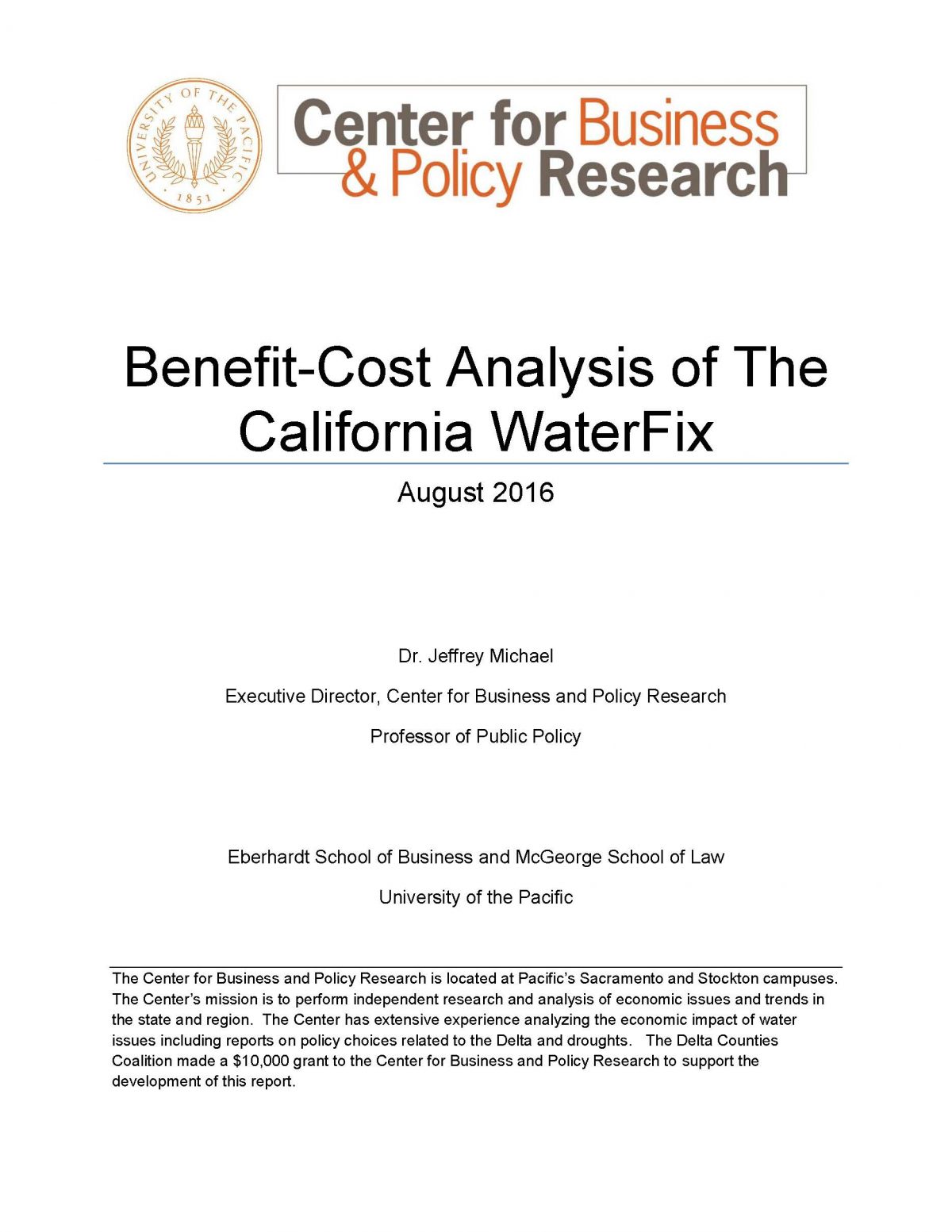 Benefit-Cost Analysis of The California WaterFix