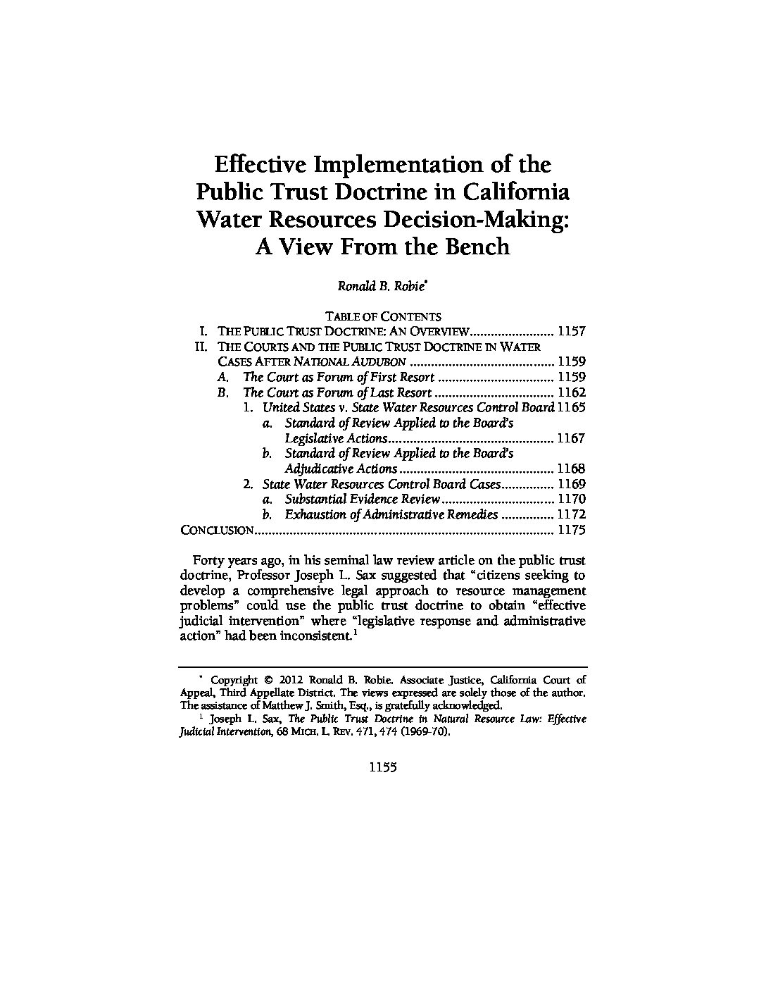 Effective Implementation of the Public Trust Doctrine in California Water Resources Decision-Making: A View From the Bench