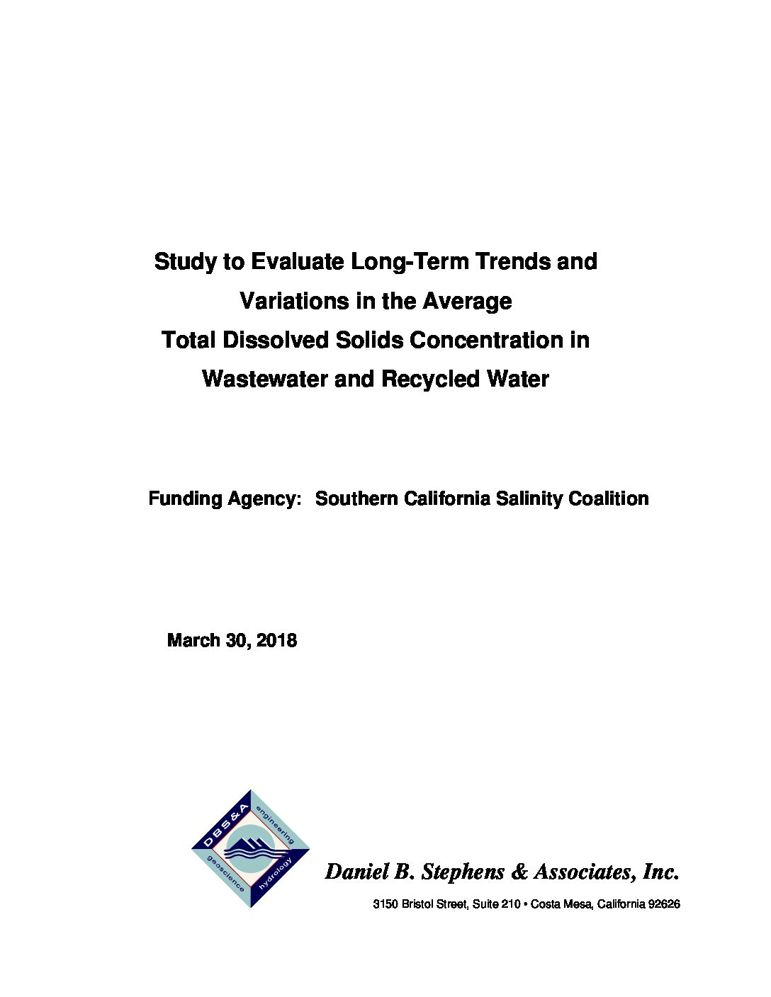 Study to Evaluate Long-Term Trends and Variations in the Average Total Dissolved Solids Concentration in Wastewater and Recycled Water