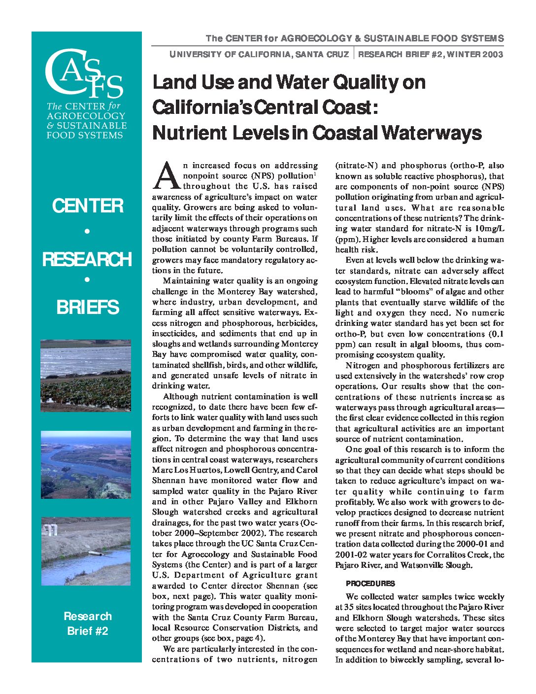 Land Use and Water Quality on California’s Central Coast: Nutrient Levels in Coastal Waterways
