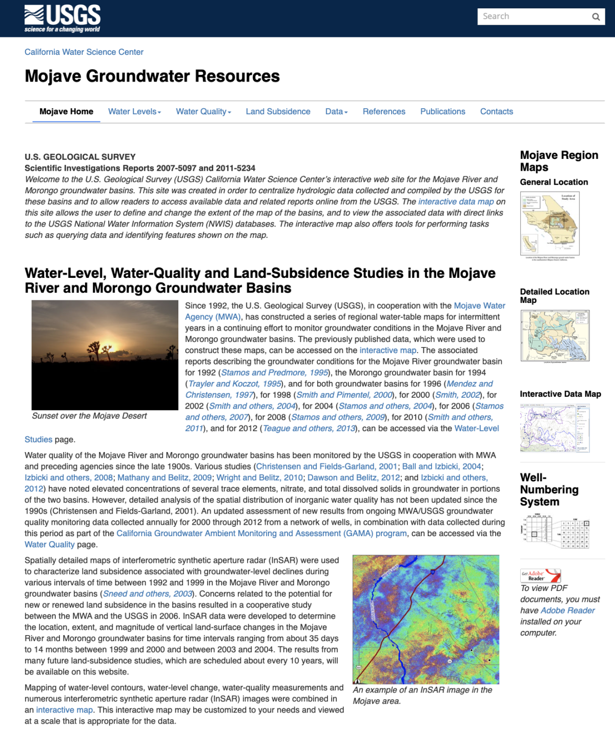 Water-Level and land-subsidence studies in the Mojave River and Morongo groundwater basins; 2007