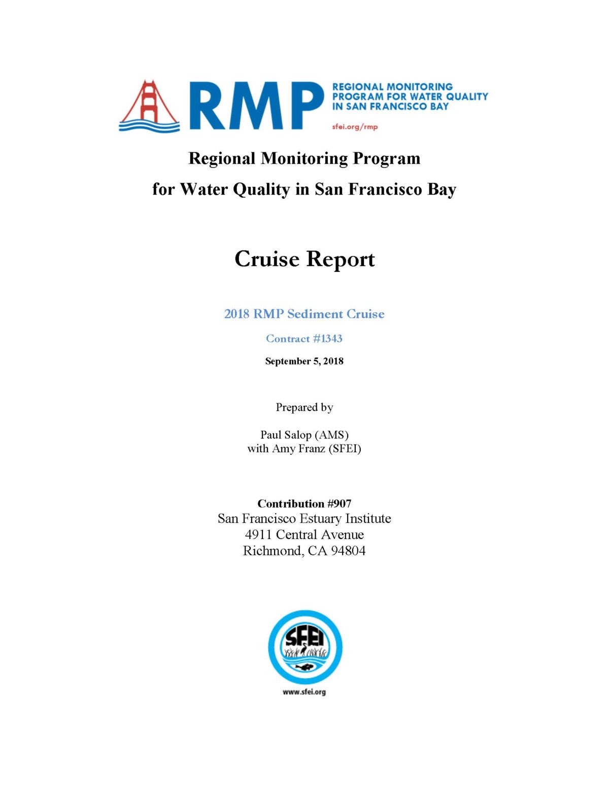 2018 Regional Monitoring Program (RMP) Sediment Cruise Report