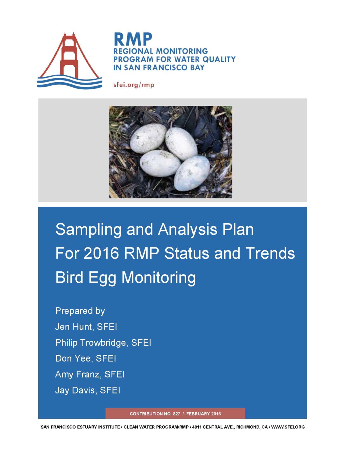 Sampling and Analysis Plan for 2016 RMP Status and Trends Bird Egg Monitoring