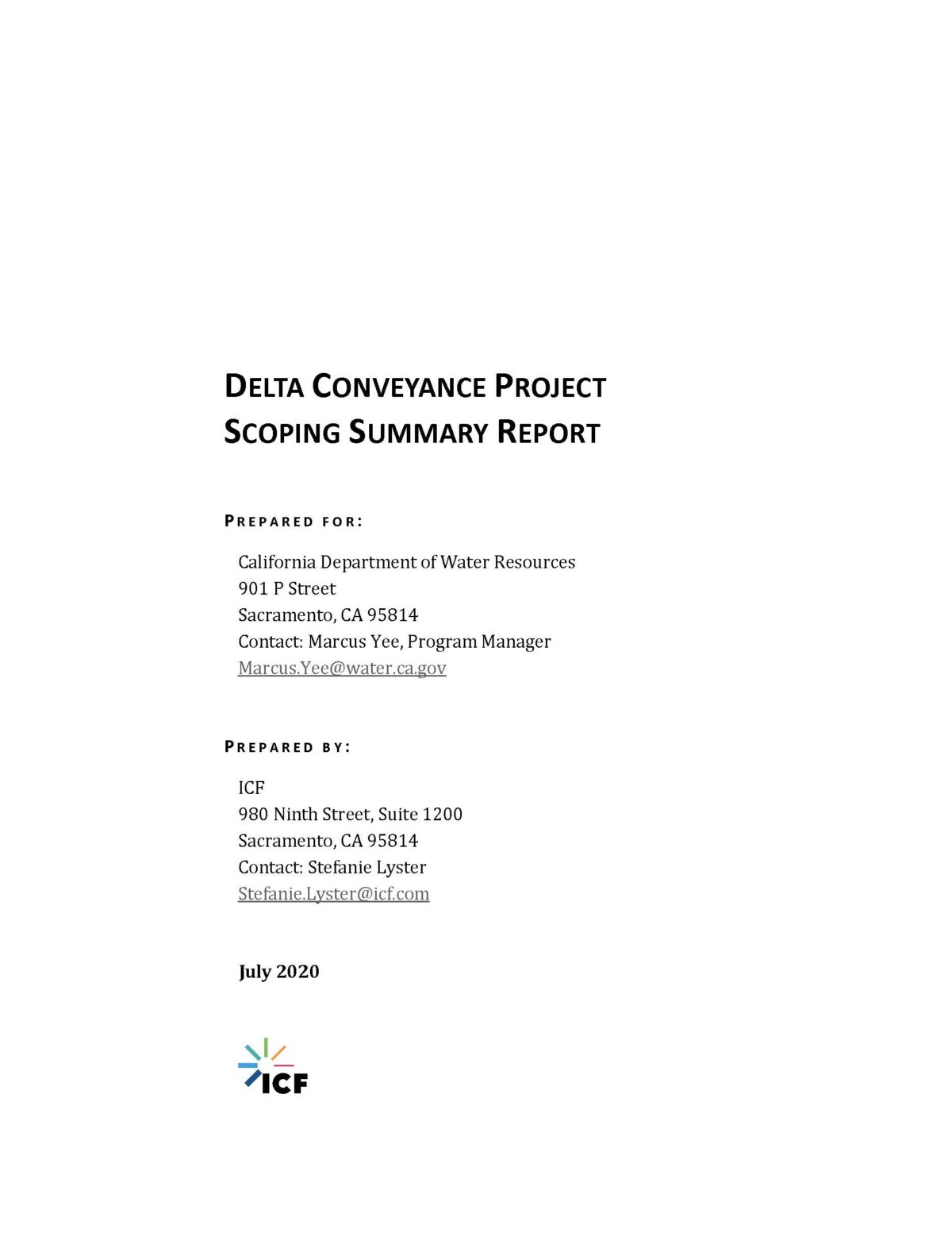 Delta Conveyance Project Scoping Summary Report