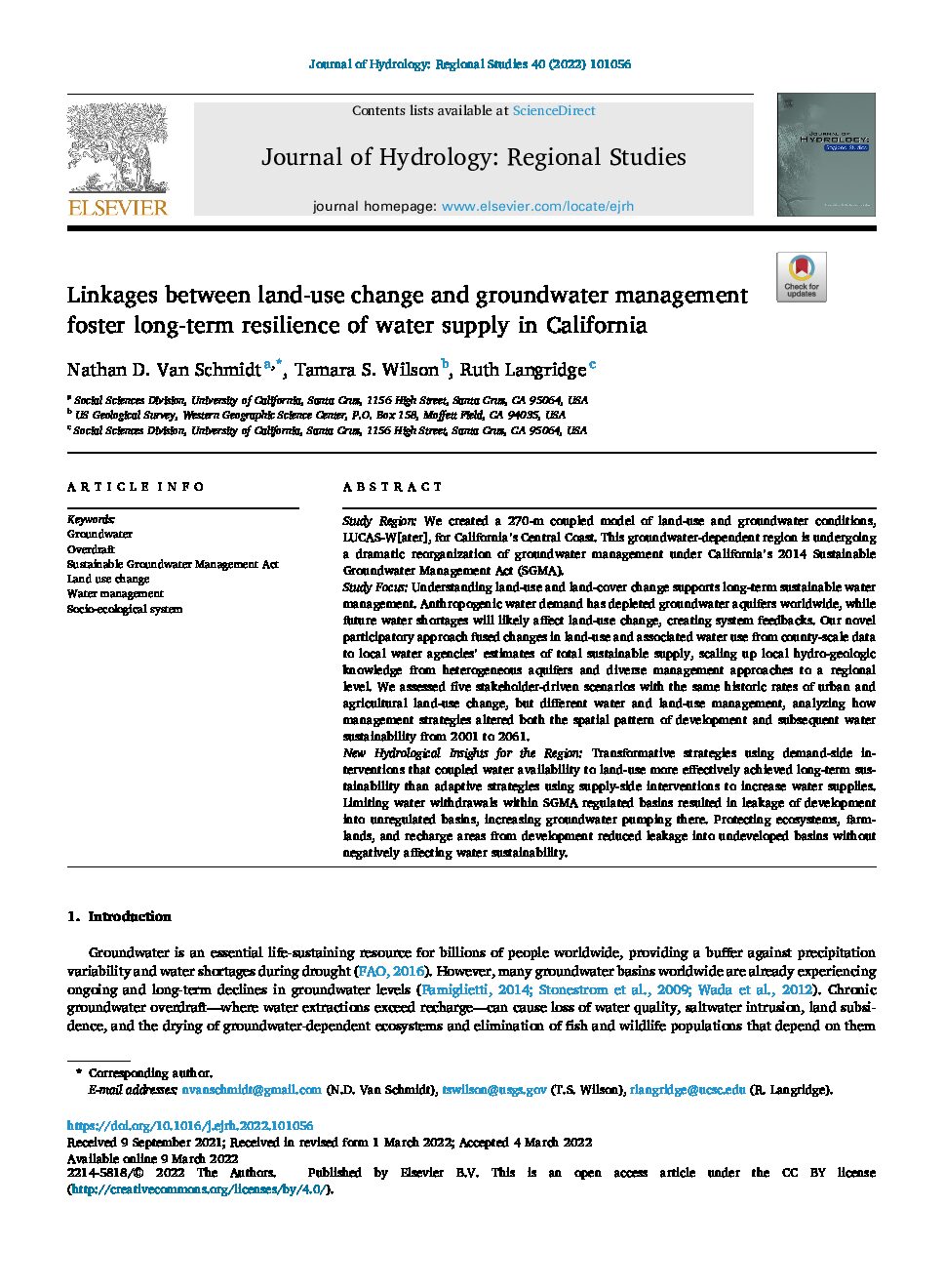 Linkages between land-use change and groundwater management foster long-term resilience of water supply in California