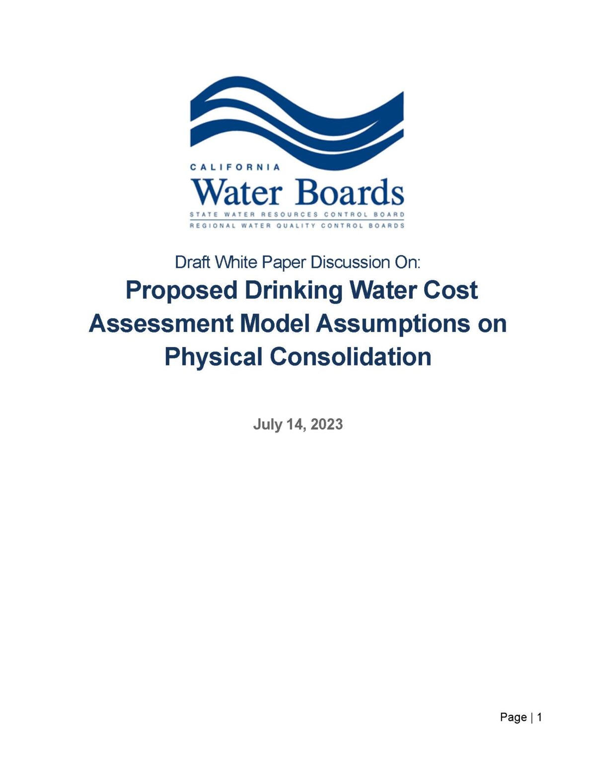 Proposed Drinking Water Cost Assessment Model Assumptions on Physical Consolidation